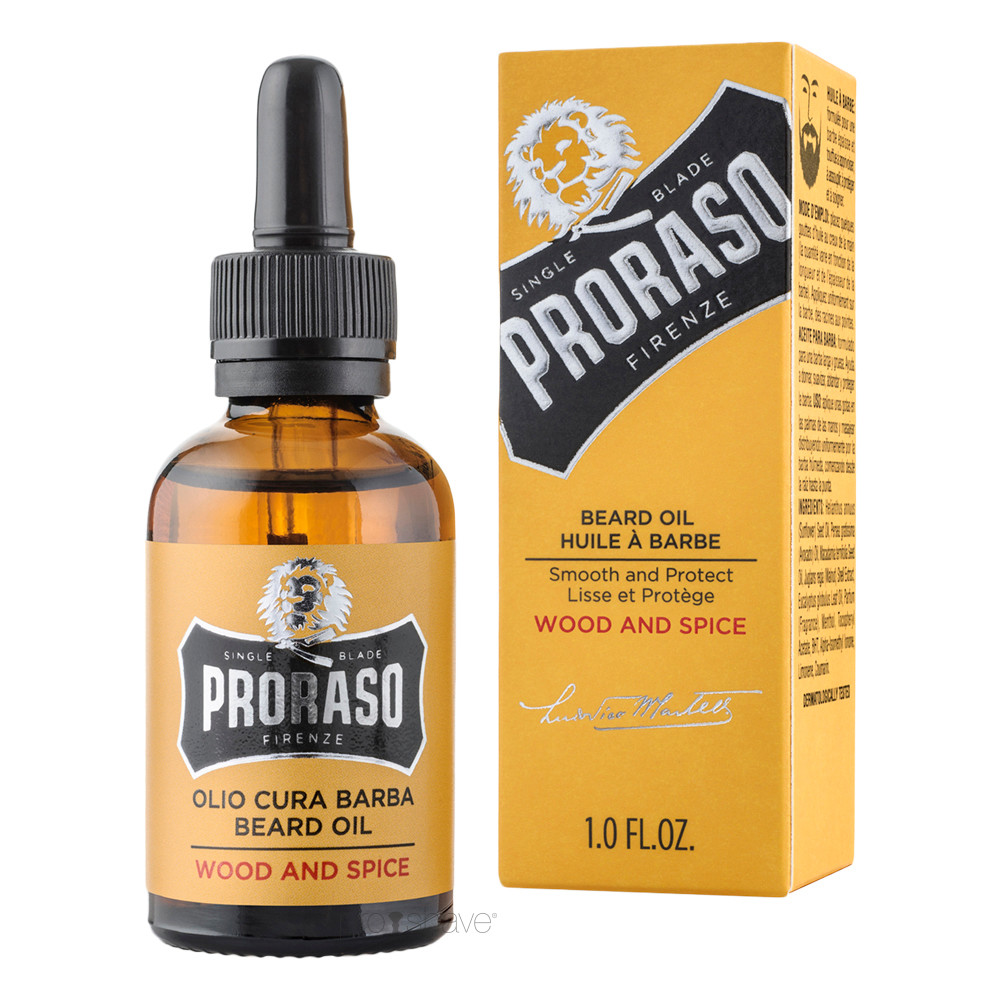 Se Olie til Skæg Proraso Wood and Spice (30 ml) hos Proshave